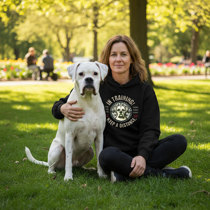 In Training - Retro White Boxer. Front And Back Print. Classic Unisex Pullover Hoodie | Gildan® 18500