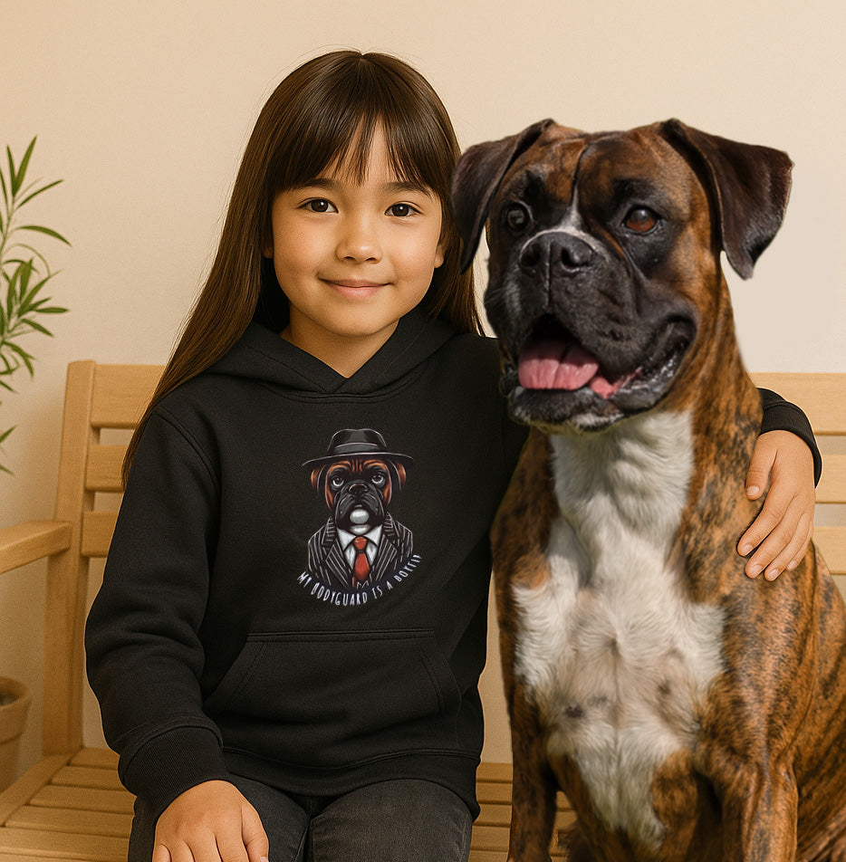 Boxer Brindle - MY BODYGUARD IS A BOXER. Organic Kids Hoodie | SOL'S Stellar Kids 03576