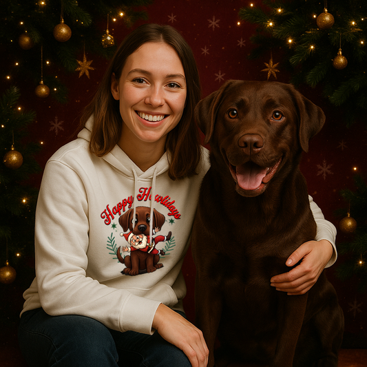 Happy Howlidays - Chocolate Labrador. Classic Unisex Pullover Hoodie | Gildan® 18500