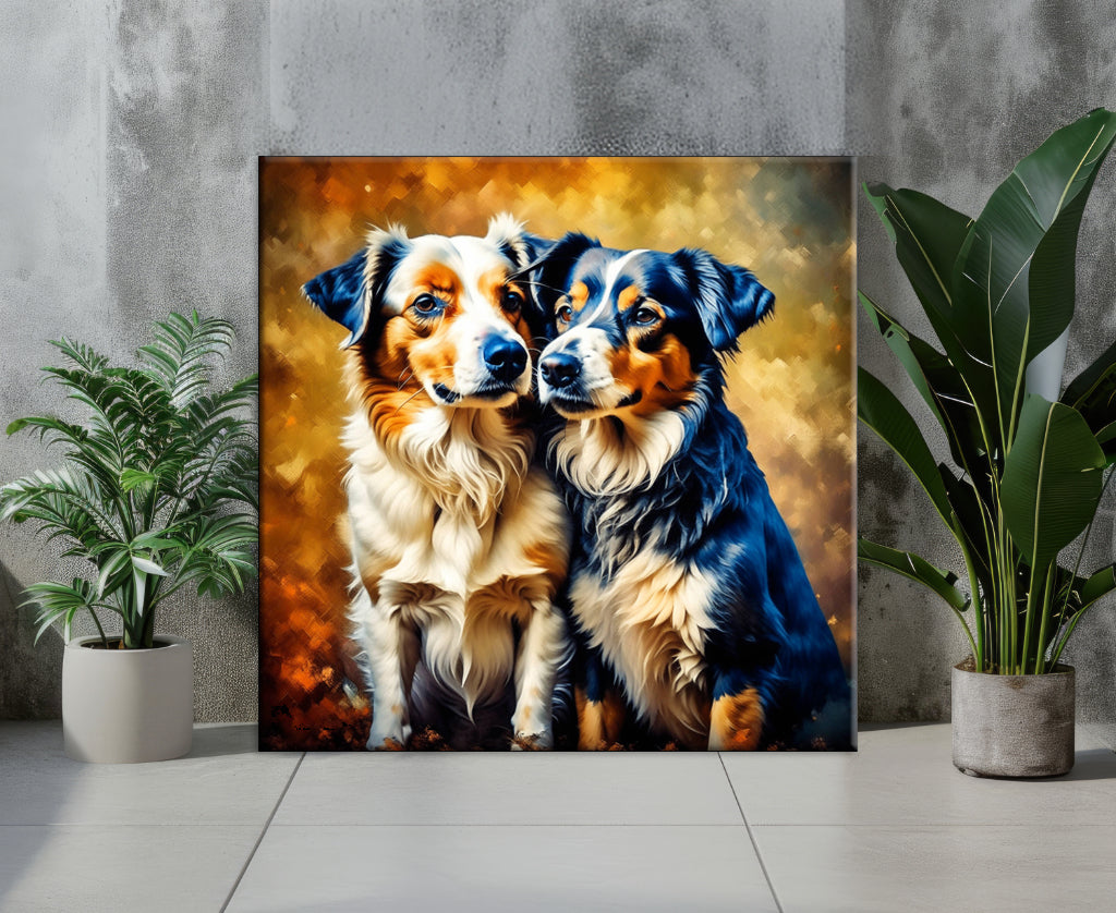 Colorful Canvas Print of Two Dogs - Vibrant Pet Art for Dog Lovers