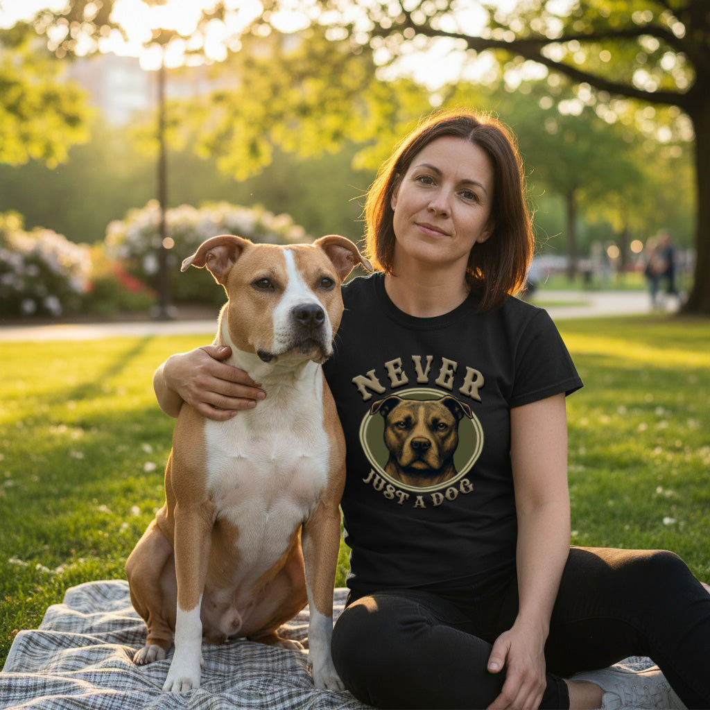 Never Just A Dog - Amstaff.  Premium Unisex Crewneck T-shirt | Bella + Canvas 3001