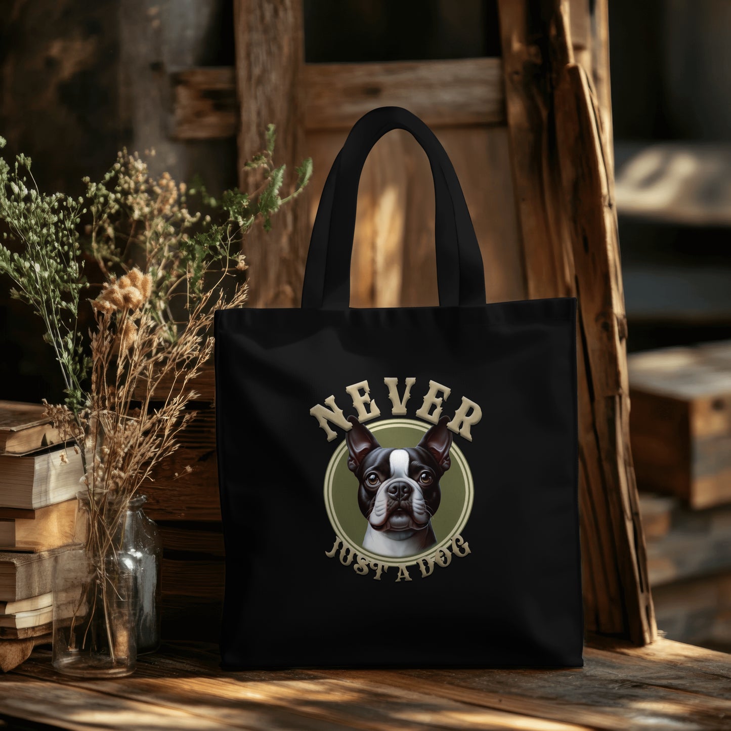 Never Just A Dog - Boston Terrier. Organic Long Handles Tote Bag | SOL'S Stockholm 04091