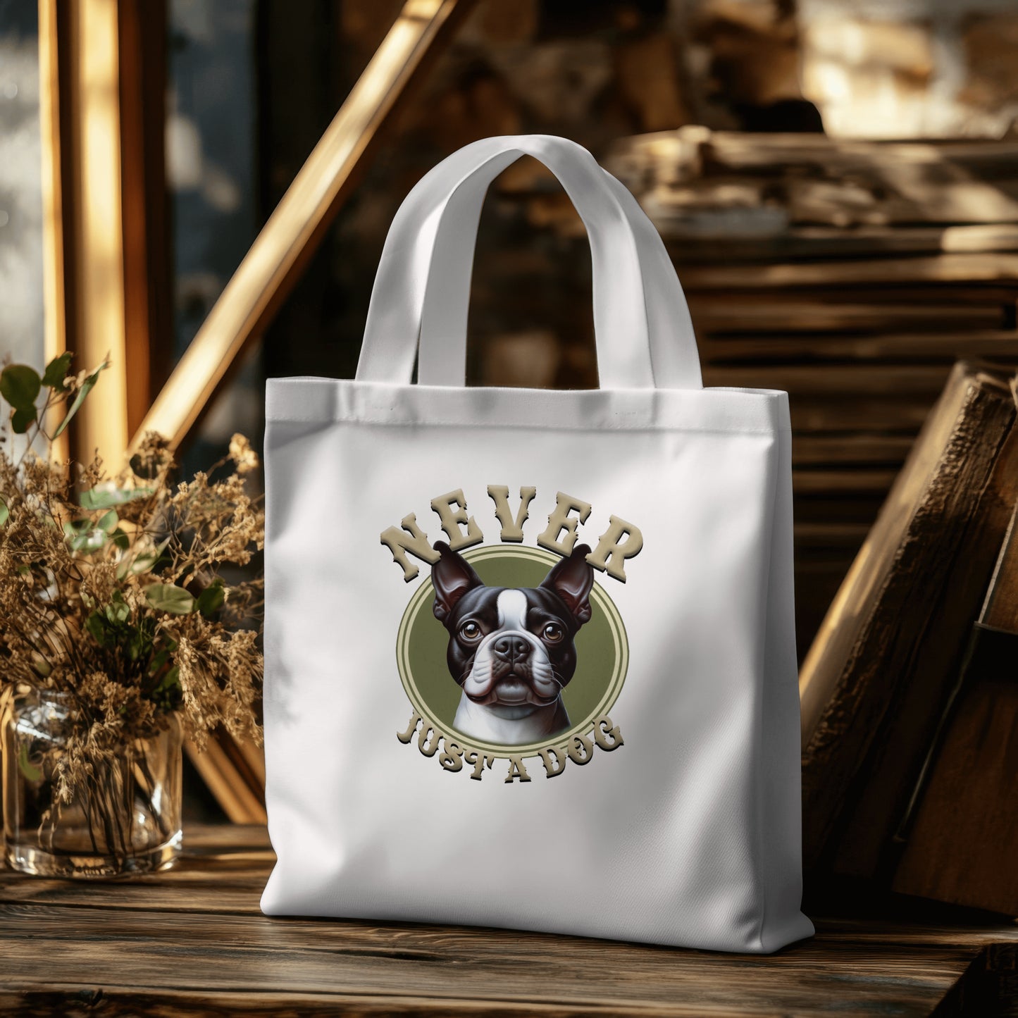 Never Just A Dog - Boston Terrier. Organic Long Handles Tote Bag | SOL'S Stockholm 04091