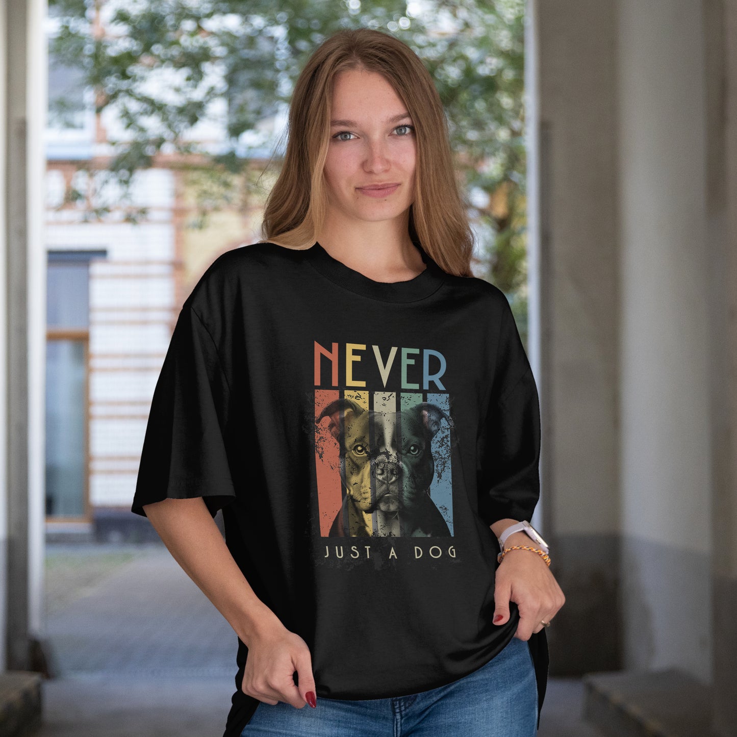 Bully/Amstaffmix/Staffiemix/Pit - Never Just A Dog. Unisex Oversized T-shirt | SOL'S Legacy 03996 Deep Black