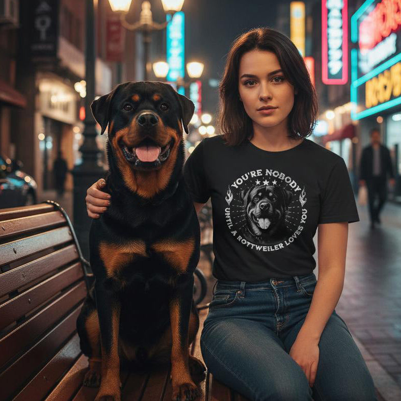 You're Nobody Until A Rottweiler Loves You. Premium Unisex Crewneck T-shirt | Bella + Canvas 3001