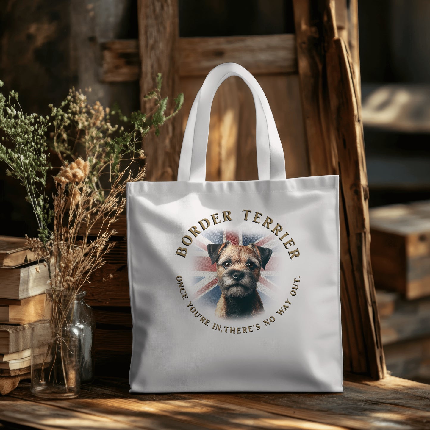 Border Terrier With Mob Text.  Organic Long Handles Tote Bag | SOL'S Stockholm 04091