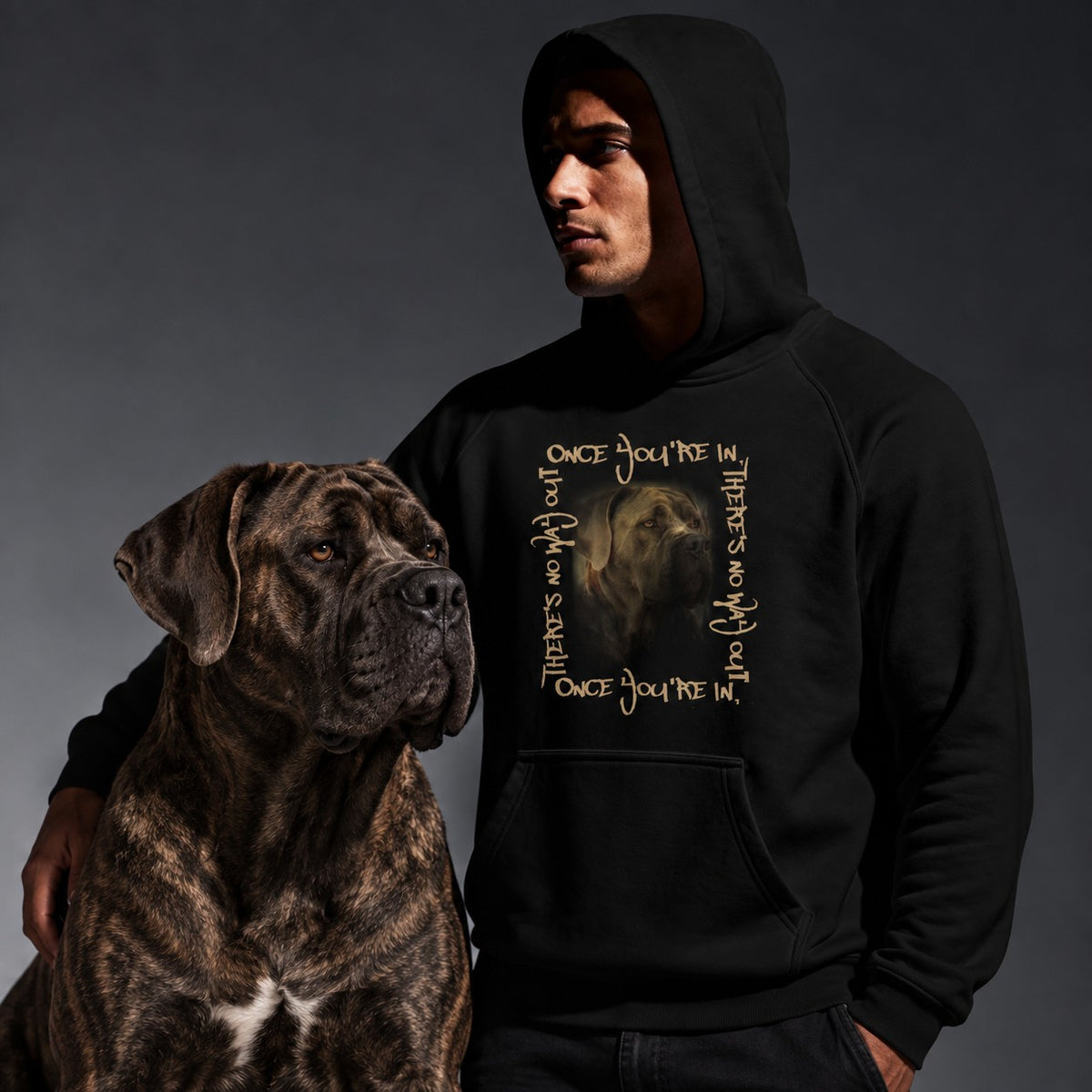 Cane Corso Graphic Hoodie – 'Once You're In, There's No Way Out' Heavy Blend Sweatshirt