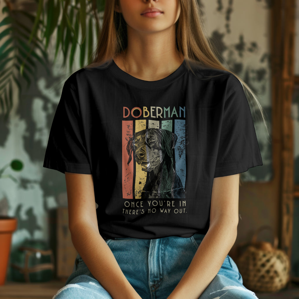 Retro Doberman with natural ears. Premium Unisex Crewneck T-shirt | Bella + Canvas 3001