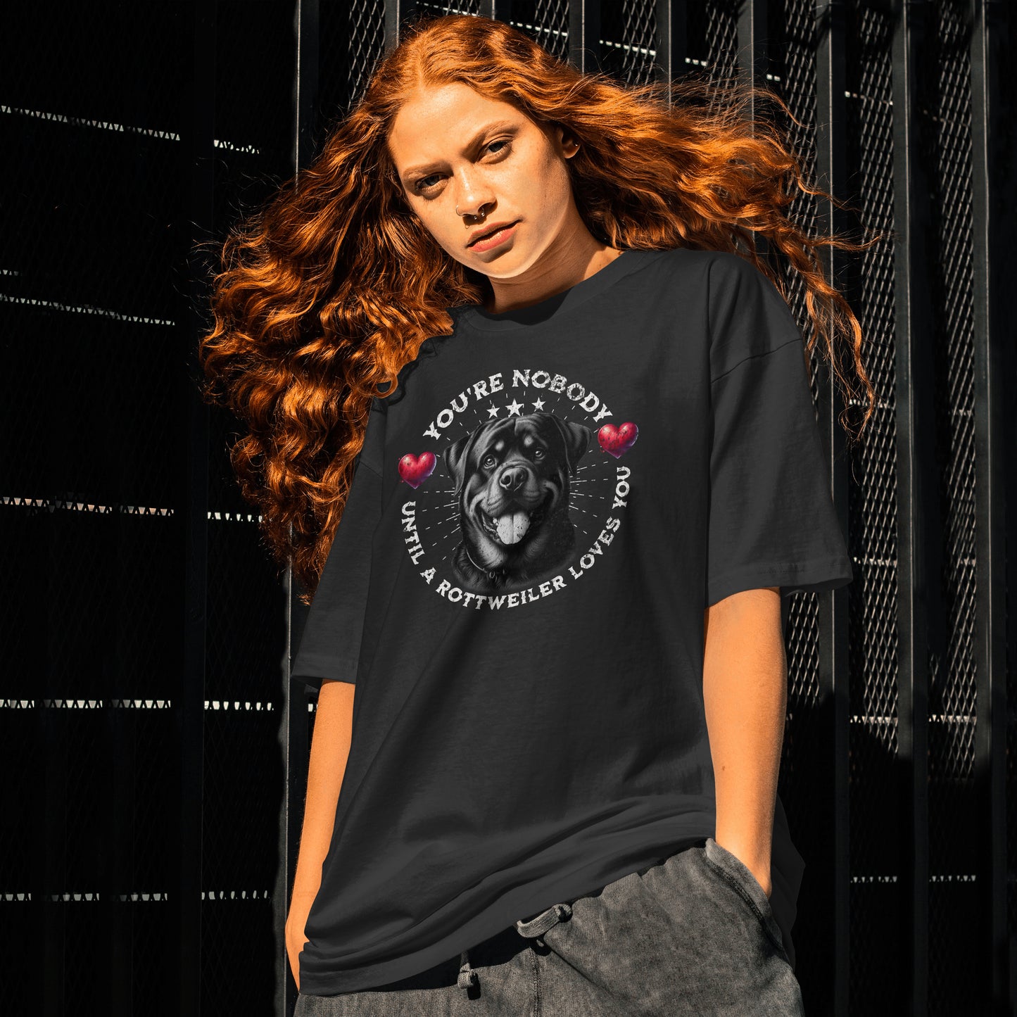 Rottweiler - You're Nobody... With hearts.  Premium Unisex Crewneck T-shirt | Bella + Canvas 3001