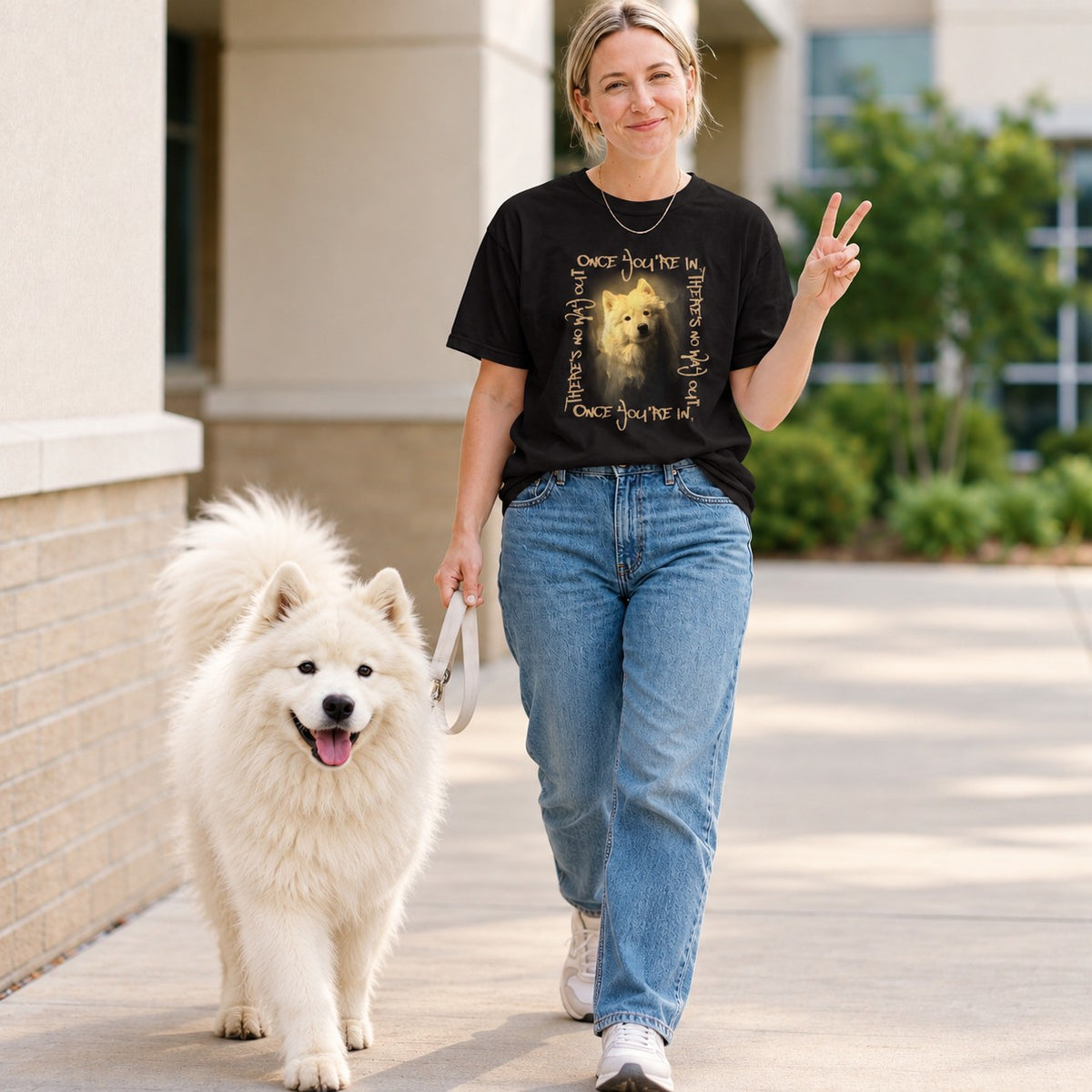 Samoyed Graphic T-Shirt - Once You're In, There's No Way Out - Premium Cotton Tee