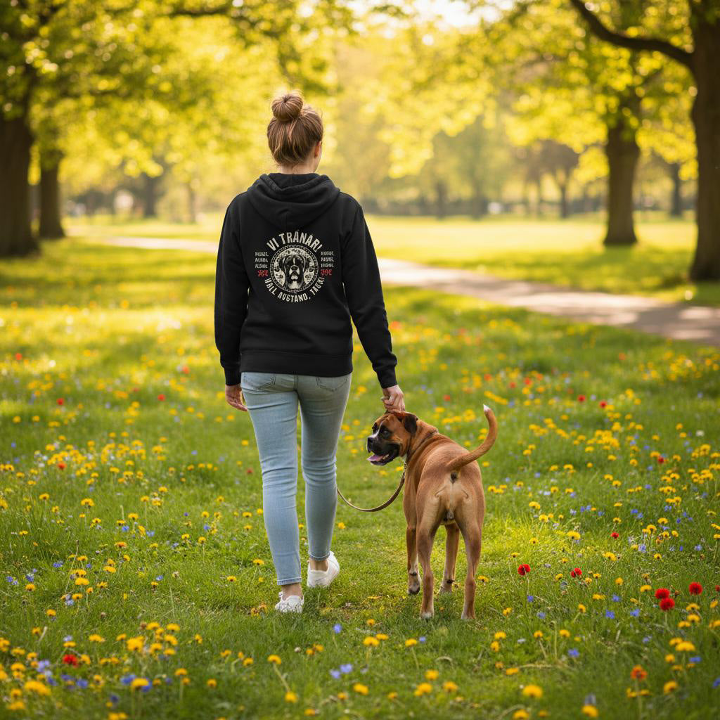 Vi tränar -  Boxer (tigrerad och gul). Tryck fram och bak. Classic Unisex Zip Hoodie Black