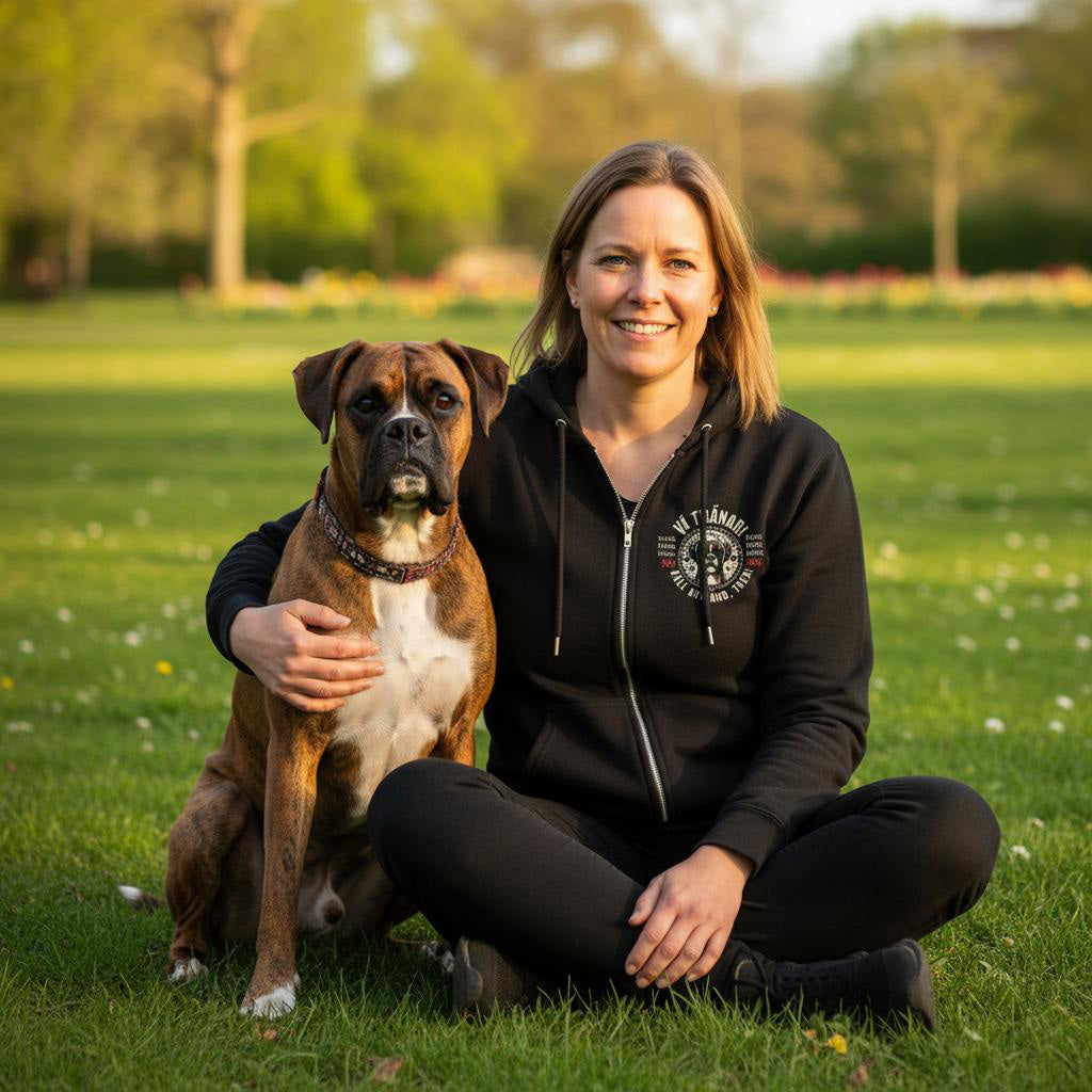 Vi tränar -  Boxer (tigrerad och gul). Tryck fram och bak. Classic Unisex Zip Hoodie Black