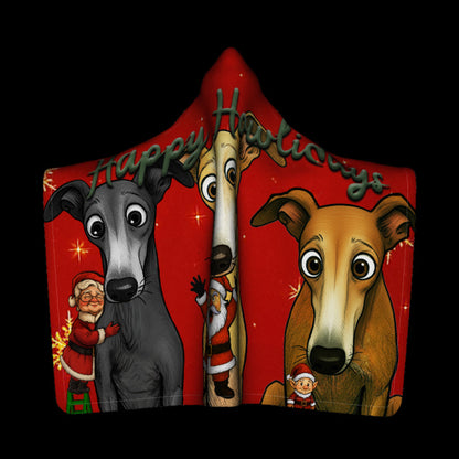 Happy Howlidays - Italian Greyhound/Greyhound, Whippet and Lurcher. Full Print Hooded Blanket