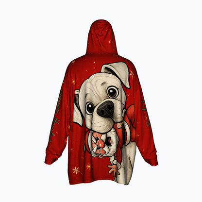 Happy Howlidays - Solid White Boxer. Cosy Oversized Christmas Hoodie  - Your Personal Cloud of Comfort.