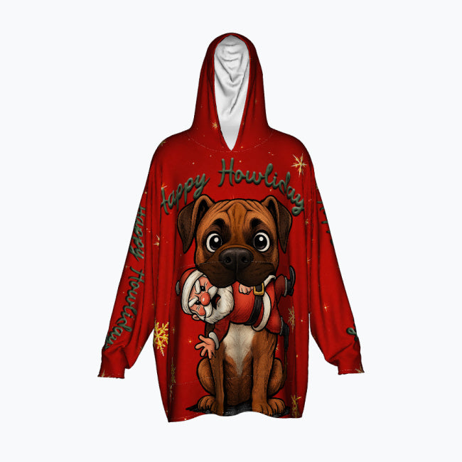 Happy Howlidays Solid Fawn Boxer. Cosy Oversized Christmas Hoodie  - Your Personal Cloud of Comfort.