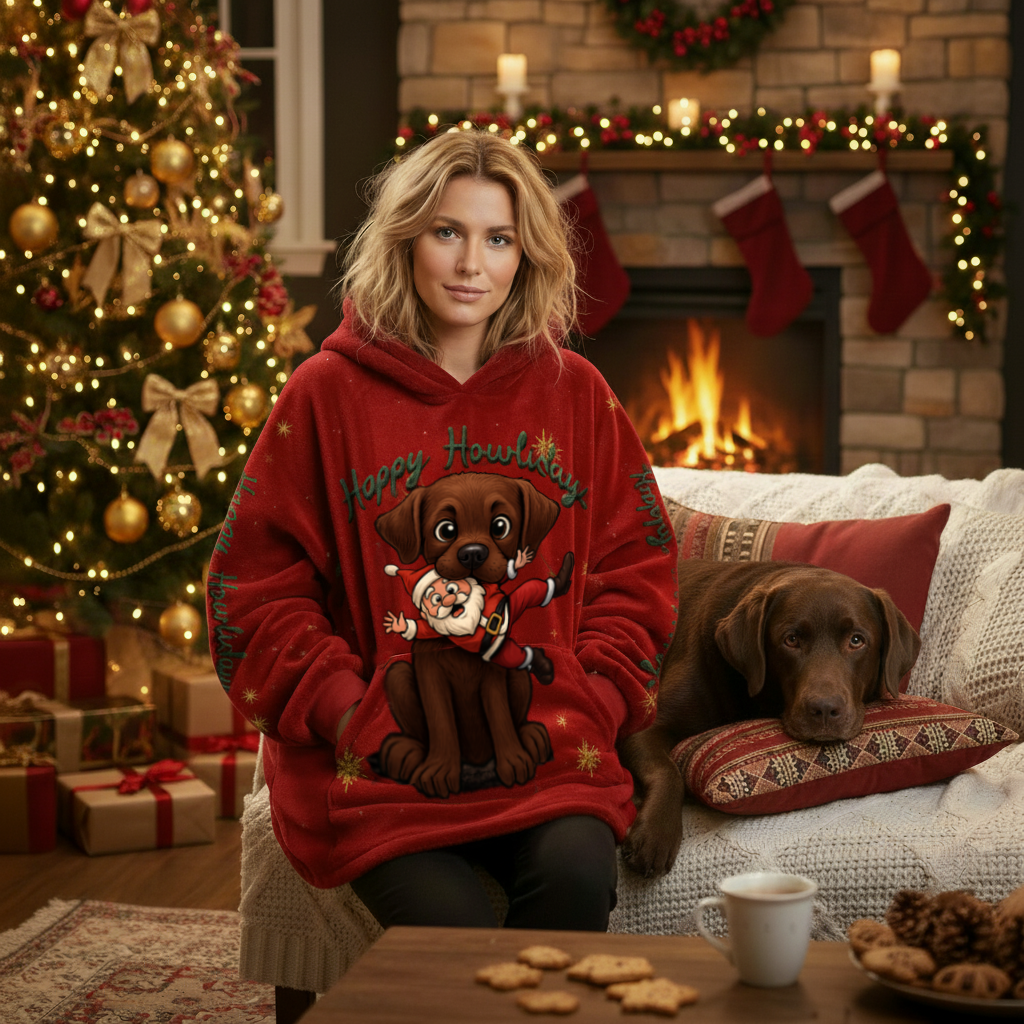 Happy Howlidays - Chocolate Labrador. Cosy Oversized Christmas Hoodie  - Your Personal Cloud of Comfort.