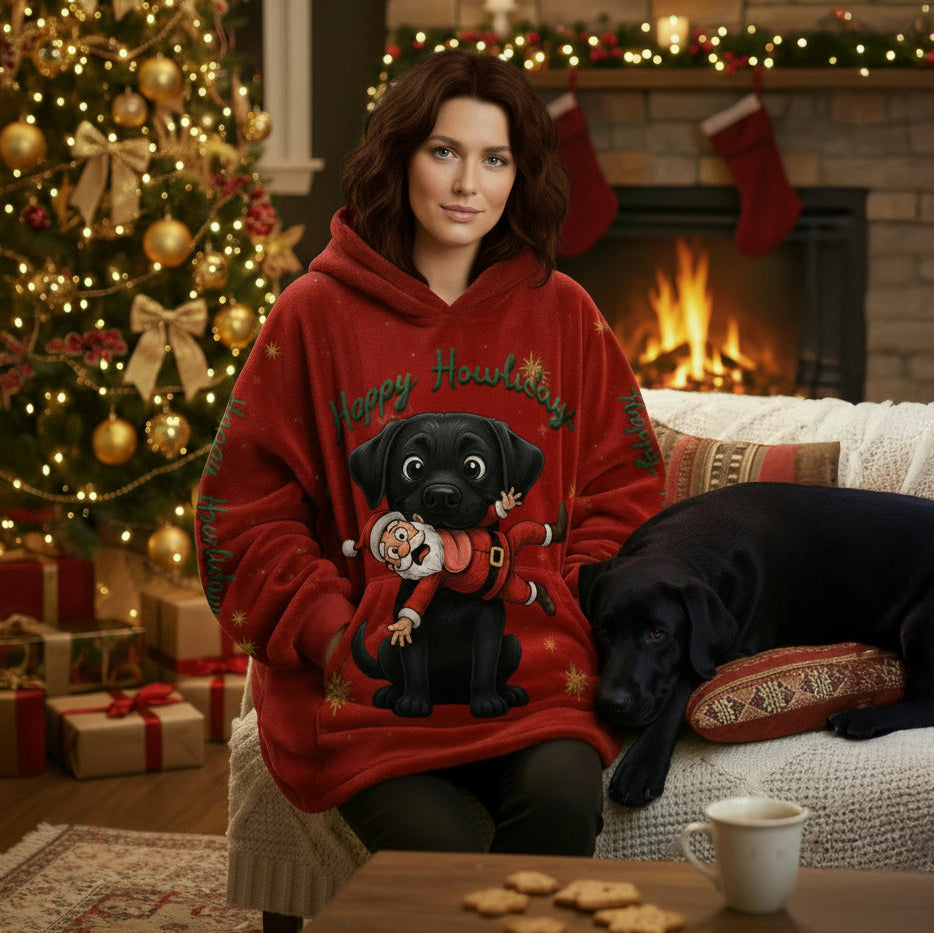 Happy Howlidays - Black Labrador. Cosy Oversized Christmas Hoodie  - Your Personal Cloud of Comfort.